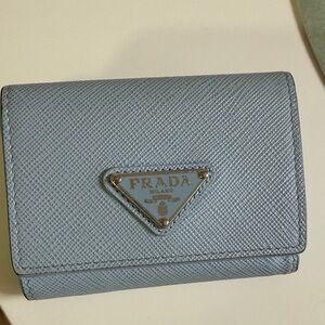 Prada small saffiano leather wallet in astral blue
